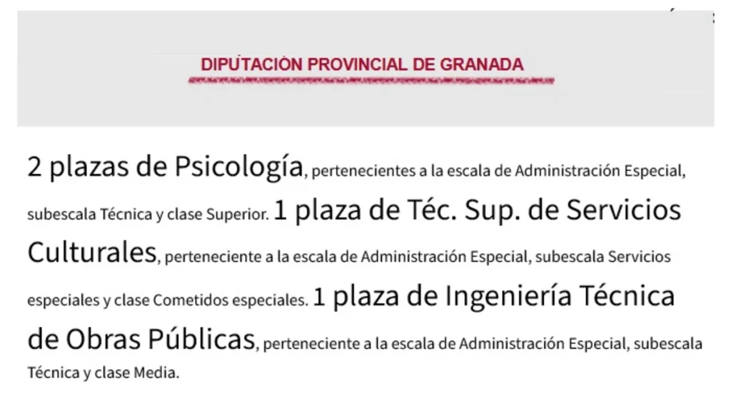 plazas Diputación de Granada